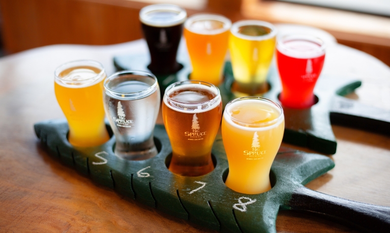 A flight of colourful beers