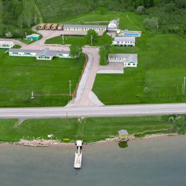Aerial view of a large motel compound